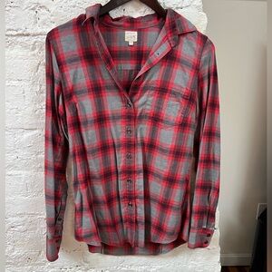 J. Crew Factory Women's The Perfect Shirt Red and Gray Flannel. Size XS